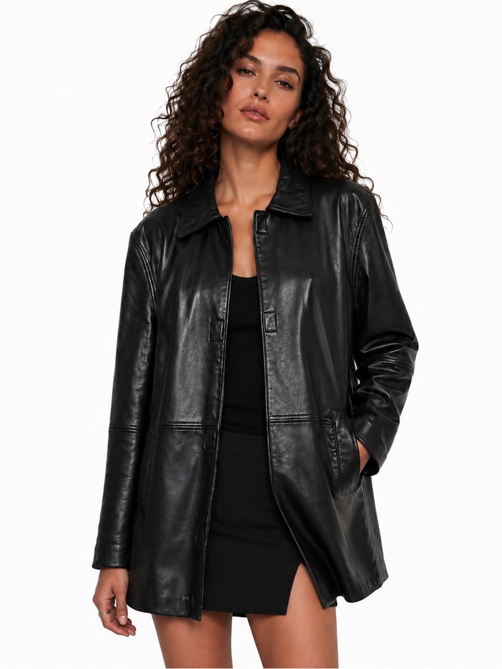 Vintage 90s Black Genuine Leather Jacket Removable Faux Fur Liner L